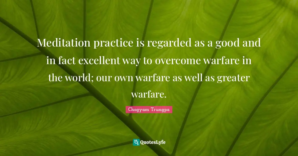Meditation practice is regarded as a good and in fact excellent way to overcome warfare in the world; our own warfare as well as greater warfare.