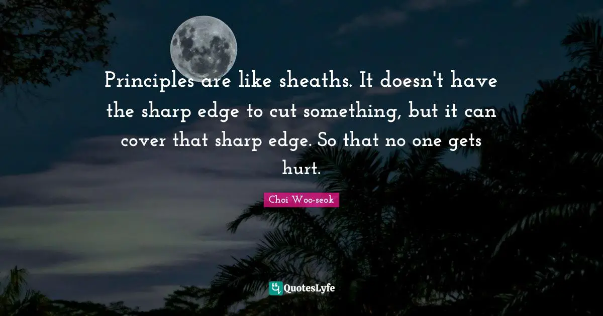 Principles are like sheaths. It doesn't have the sharp edge to cut something, but it can cover that sharp edge. So that no one gets hurt.