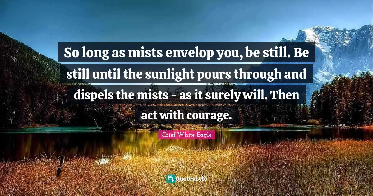 Sunlight Quotes: "So long as mists envelop you, be still. Be still until the sunlight pours through and dispels the mists - as it surely will. Then act with courage."