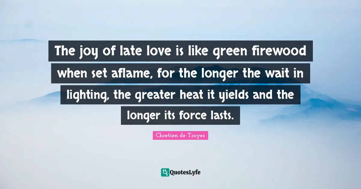 The joy of late love is like green firewood when set aflame, for the longer the wait in lighting, the greater heat it yields and the longer its force lasts.