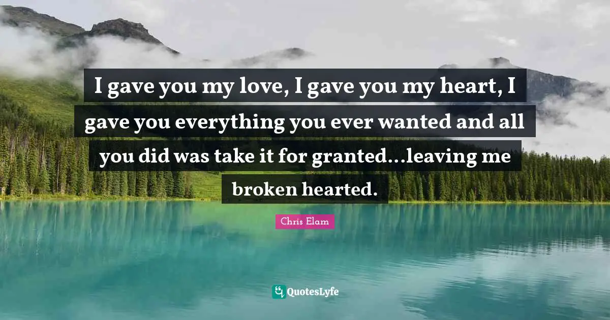 I gave you my love, I gave you my heart, I gave you everything you ever wanted and all you did was take it for granted...leaving me broken hearted.
