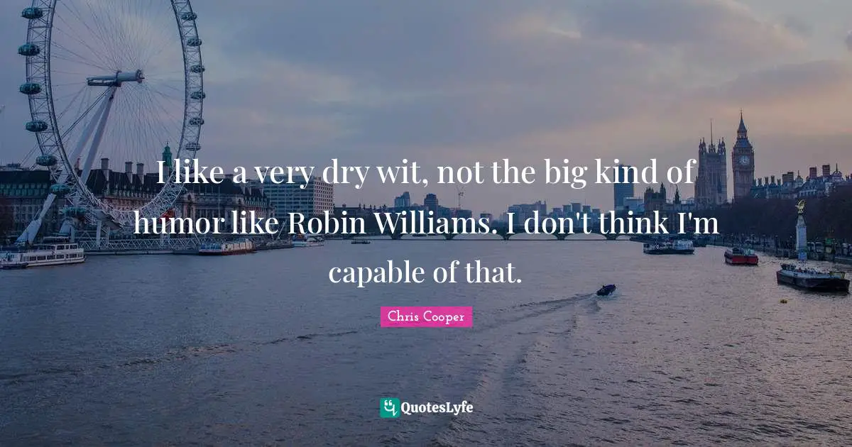 I like a very dry wit, not the big kind of humor like Robin Williams. I don't think I'm capable of that.