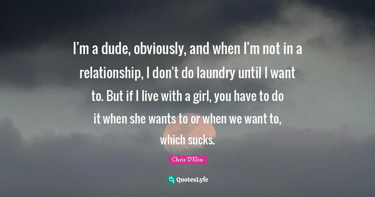 I'm a dude, obviously, and when I'm not in a relationship, I don't do laundry until I want to. But if I live with a girl, you have to do it when she wants to or when we want to, which sucks.