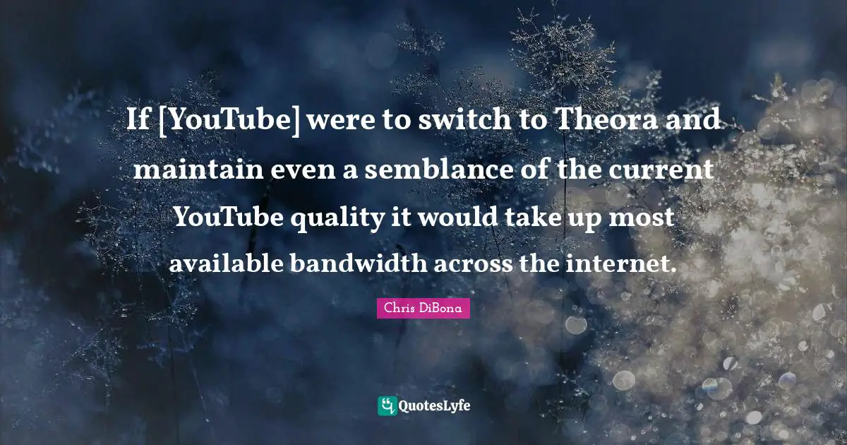 If [YouTube] were to switch to Theora and maintain even a semblance of the current YouTube quality it would take up most available bandwidth across the internet.