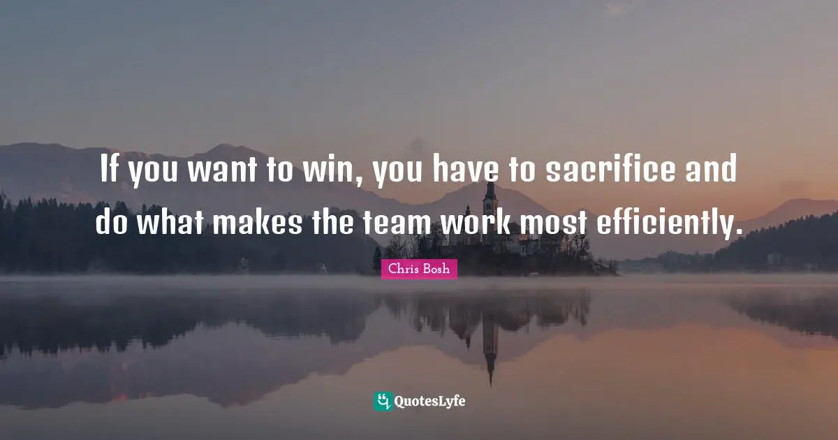 If you want to win, you have to sacrifice and do what makes the team work most efficiently.