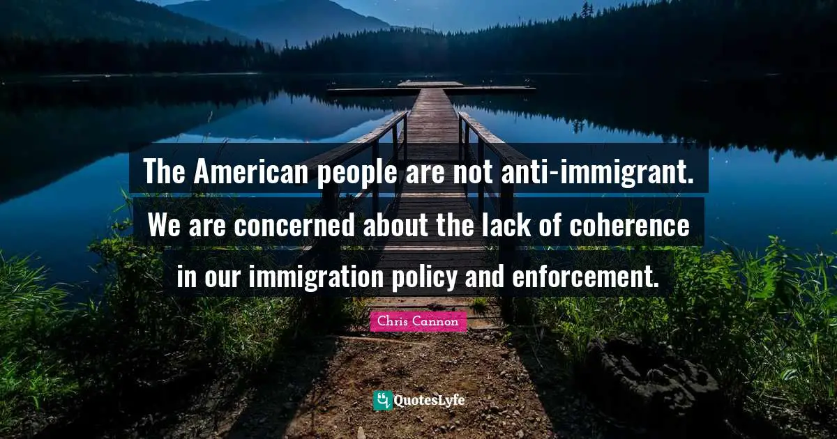 The American people are not anti-immigrant. We are concerned about the lack of coherence in our immigration policy and enforcement.