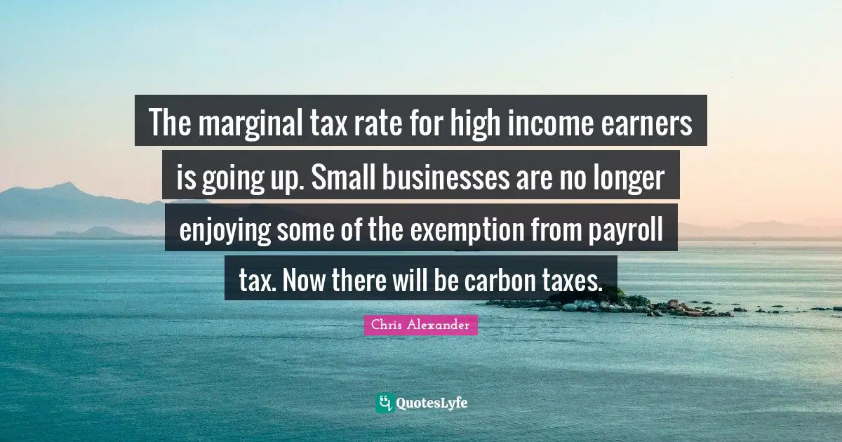 Small Business Quotes: "The marginal tax rate for high income earners is going up. Small businesses are no longer enjoying some of the exemption from payroll tax. Now there will be carbon taxes."