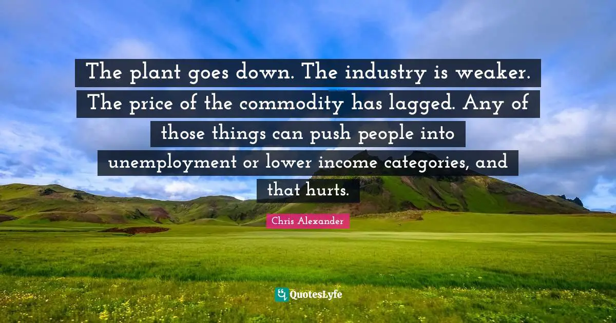 The plant goes down. The industry is weaker. The price of the commodity has lagged. Any of those things can push people into unemployment or lower income categories, and that hurts.