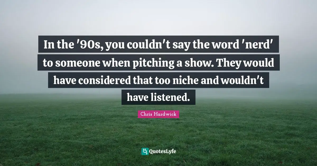 In the '90s, you couldn't say the word 'nerd' to someone when pitching a show. They would have considered that too niche and wouldn't have listened.