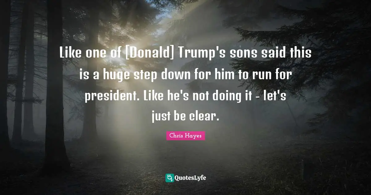 Like one of [Donald] Trump's sons said this is a huge step down for him to run for president. Like he's not doing it - let's just be clear.
