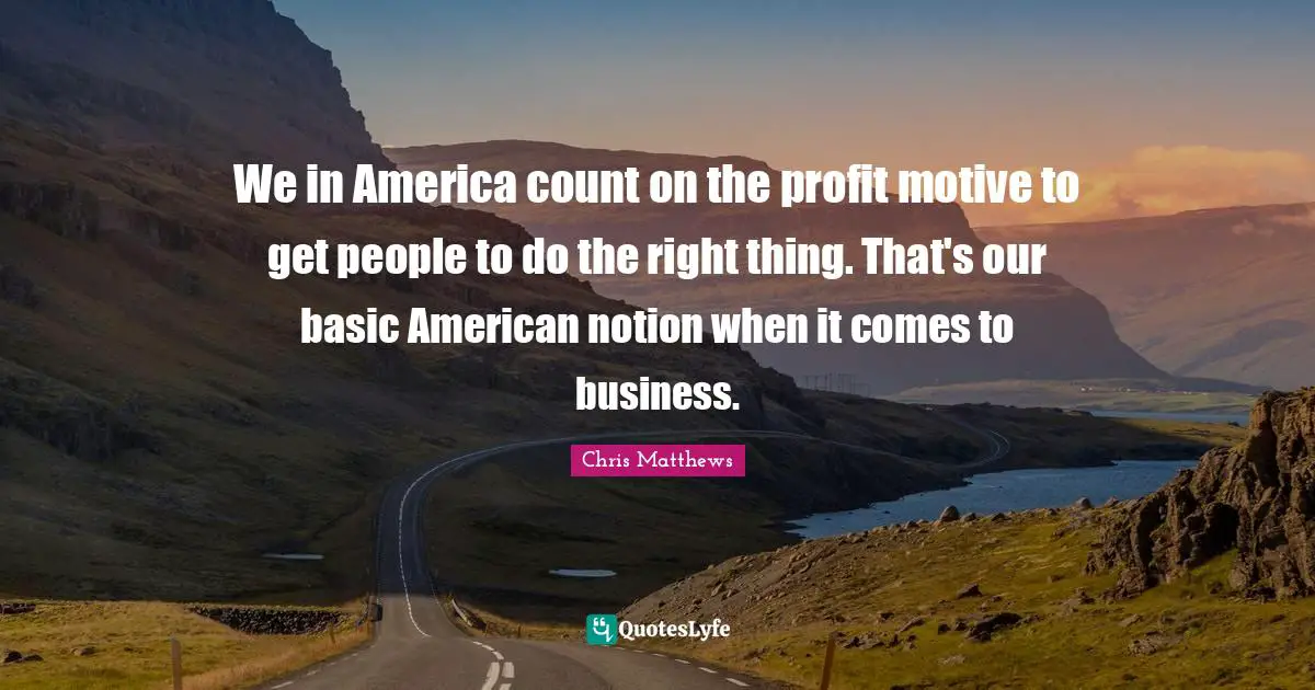 We in America count on the profit motive to get people to do the right thing. That's our basic American notion when it comes to business.