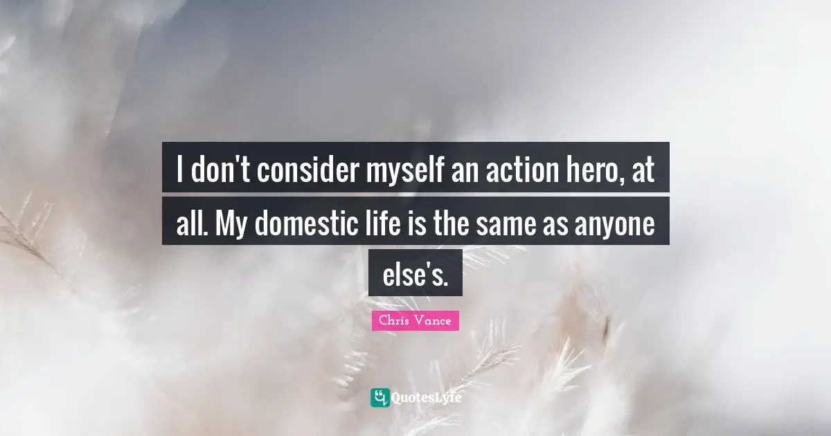 I don't consider myself an action hero, at all. My domestic life is the same as anyone else's.