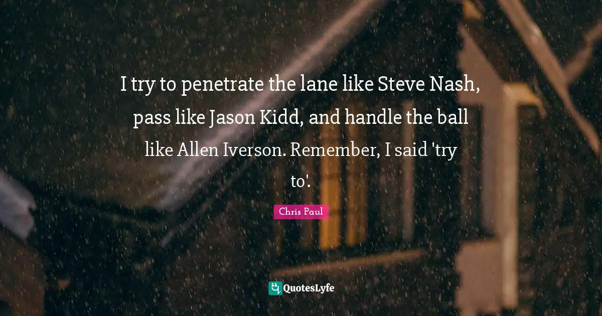 I try to penetrate the lane like Steve Nash, pass like Jason Kidd, and handle the ball like Allen Iverson. Remember, I said 'try to'.