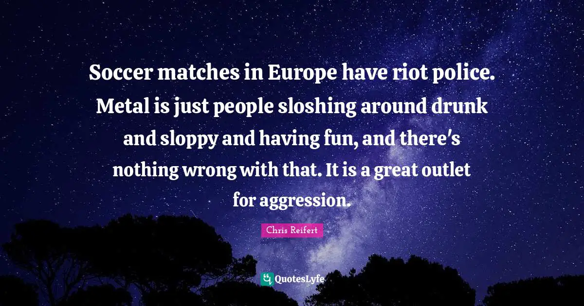 Soccer matches in Europe have riot police. Metal is just people sloshing around drunk and sloppy and having fun, and there's nothing wrong with that. It is a great outlet for aggression.