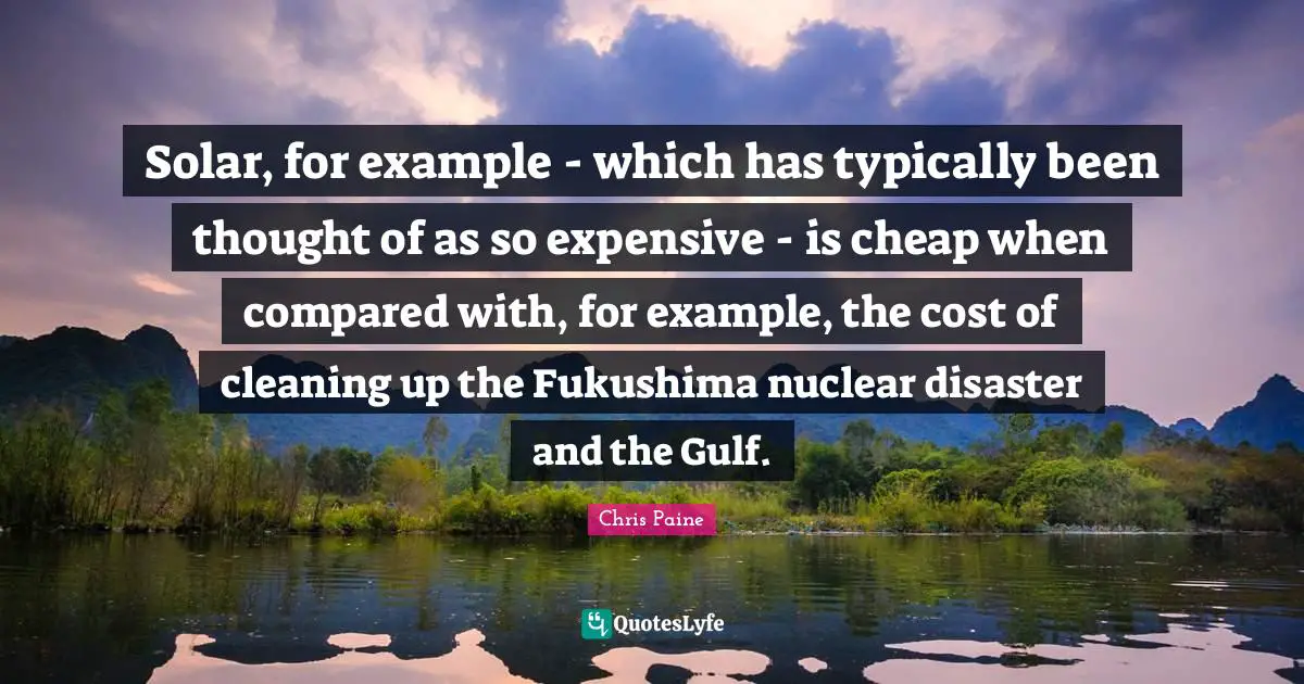 Solar, for example - which has typically been thought of as so expensive - is cheap when compared with, for example, the cost of cleaning up the Fukushima nuclear disaster and the Gulf.