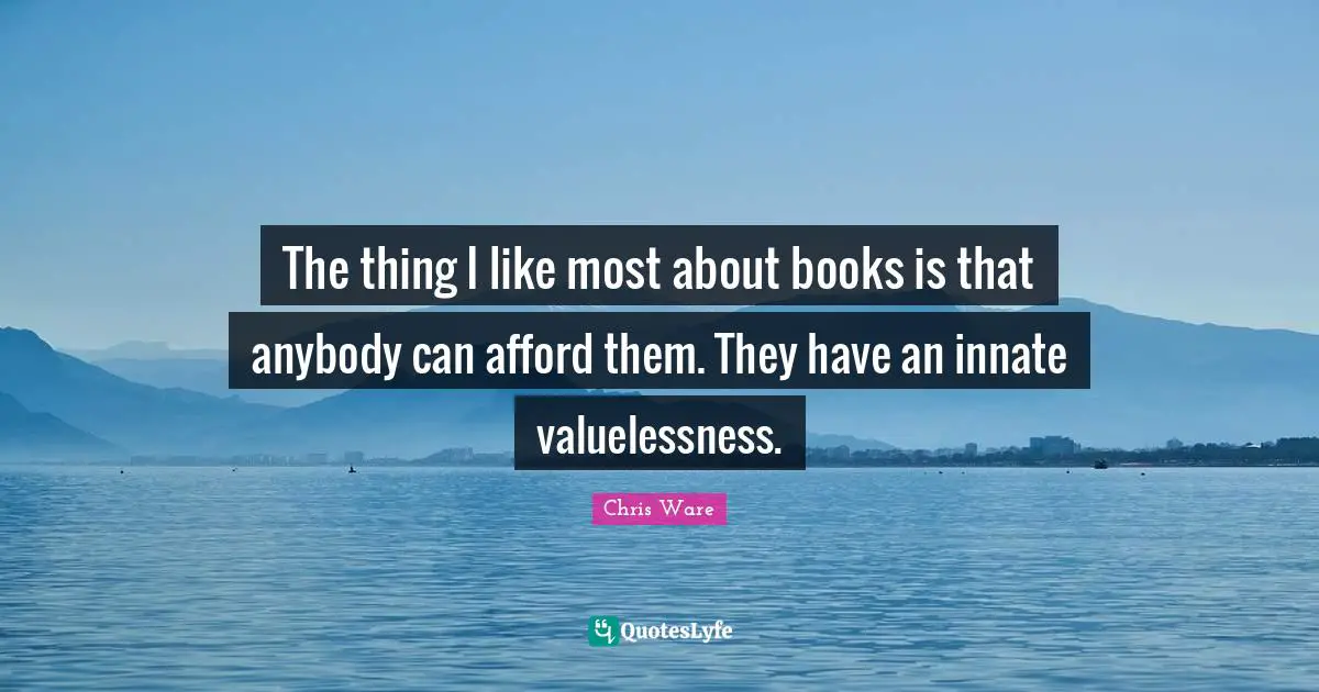 The thing I like most about books is that anybody can afford them. They have an innate valuelessness.