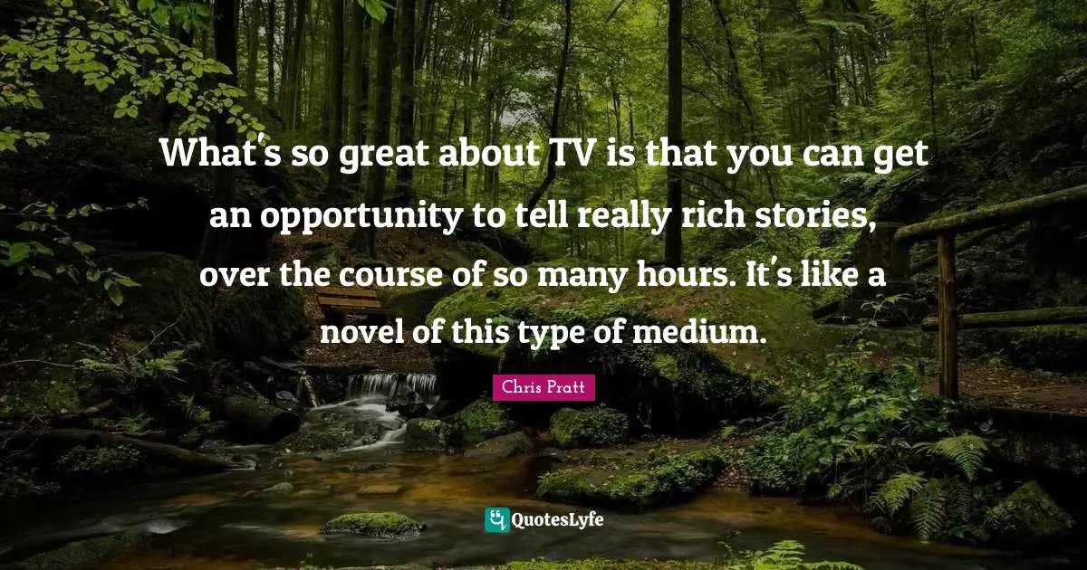 What's so great about TV is that you can get an opportunity to tell really rich stories, over the course of so many hours. It's like a novel of this type of medium.