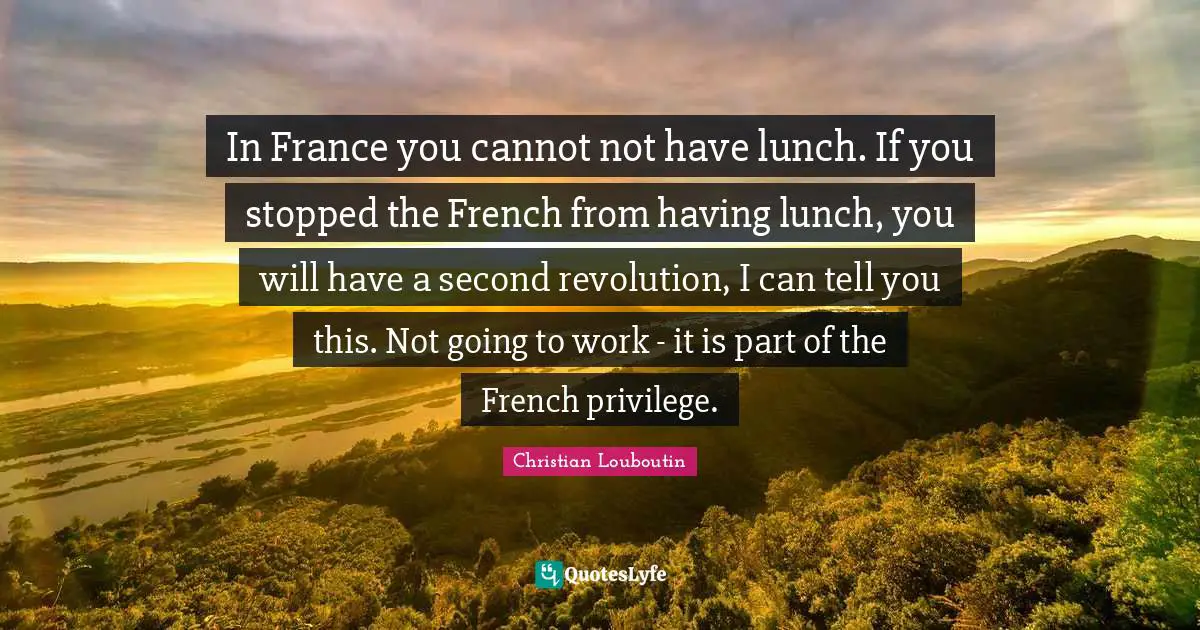 In France you cannot not have lunch. If you stopped the French from having lunch, you will have a second revolution, I can tell you this. Not going to work - it is part of the French privilege.