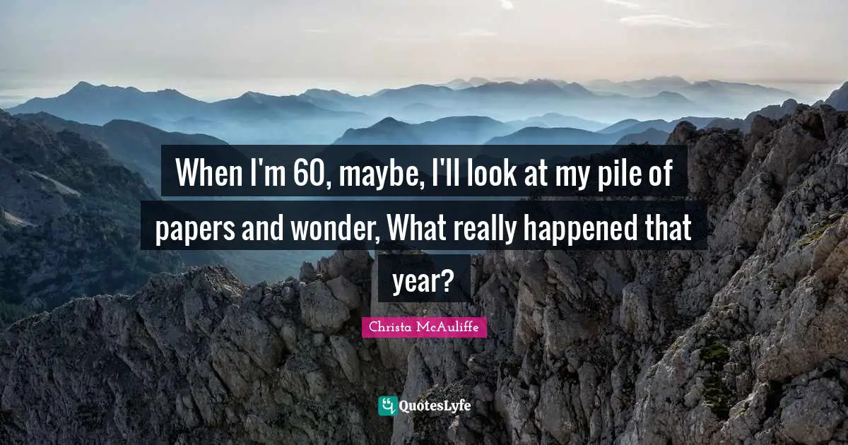 When I'm 60, maybe, I'll look at my pile of papers and wonder, What really happened that year?