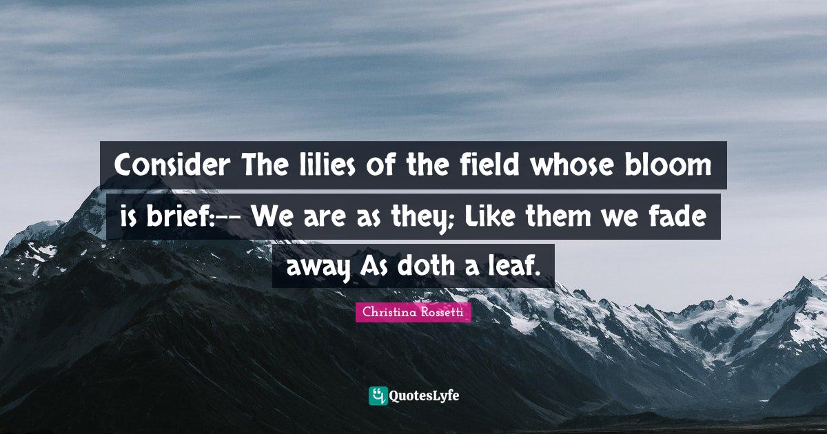 Consider The lilies of the field whose bloom is brief We are as the
