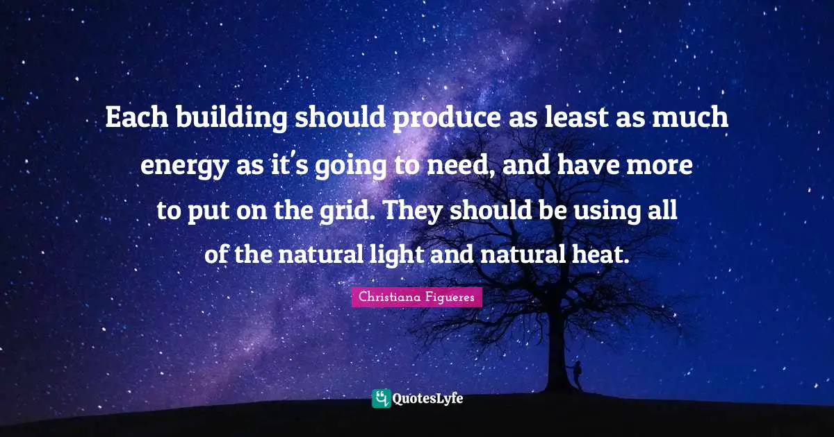 Natural Light Quotes: "Each building should produce as least as much energy as it's going to need, and have more to put on the grid. They should be using all of the natural light and natural heat."