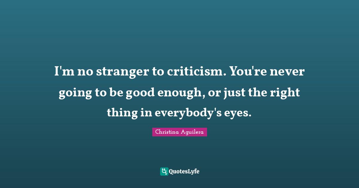 I'm no stranger to criticism. You're never going to be good enough, or just the right thing in everybody's eyes.