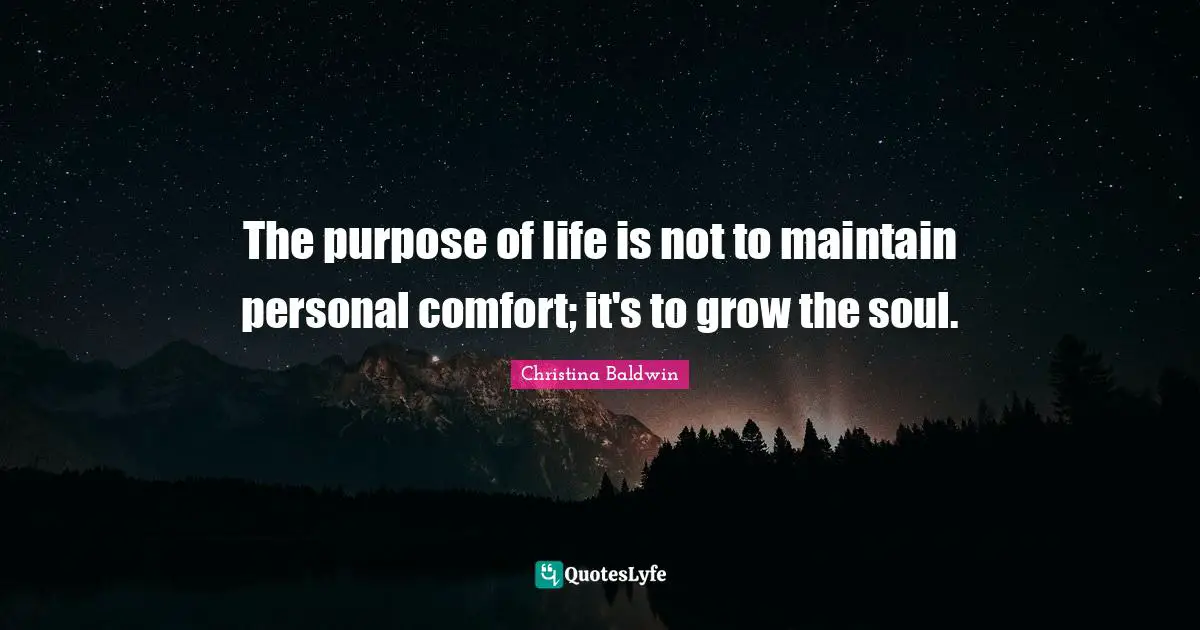 The purpose of life is not to maintain personal comfort; it's to grow the soul.