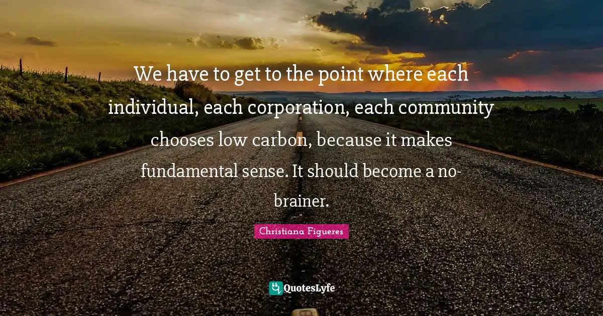 We have to get to the point where each individual, each corporation, each community chooses low carbon, because it makes fundamental sense. It should become a no-brainer.