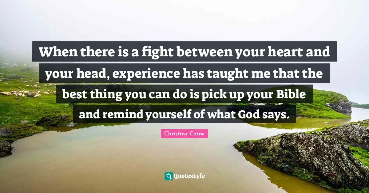 Christine Caine Quotes: "When there is a fight between your heart and your head, experience has taught me that the best thing you can do is pick up your Bible and remind yourself of what God says."