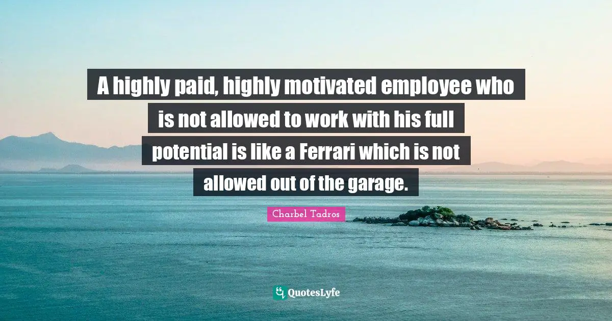 Charbel Tadros Quotes: "A highly paid, highly motivated employee who is not allowed to work with his full potential is like a Ferrari which is not allowed out of the garage."