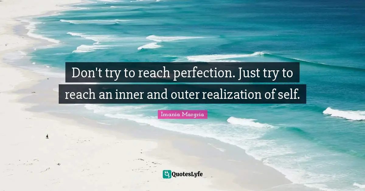Don't try to reach perfection. Just try to reach an inner and outer realization of self.