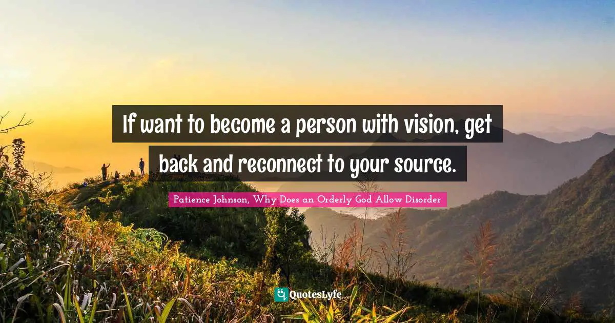 Patience Johnson, Why Does an Orderly God Allow Disorder Quotes: If want to become a person with vision, get back and reconnect to your source.