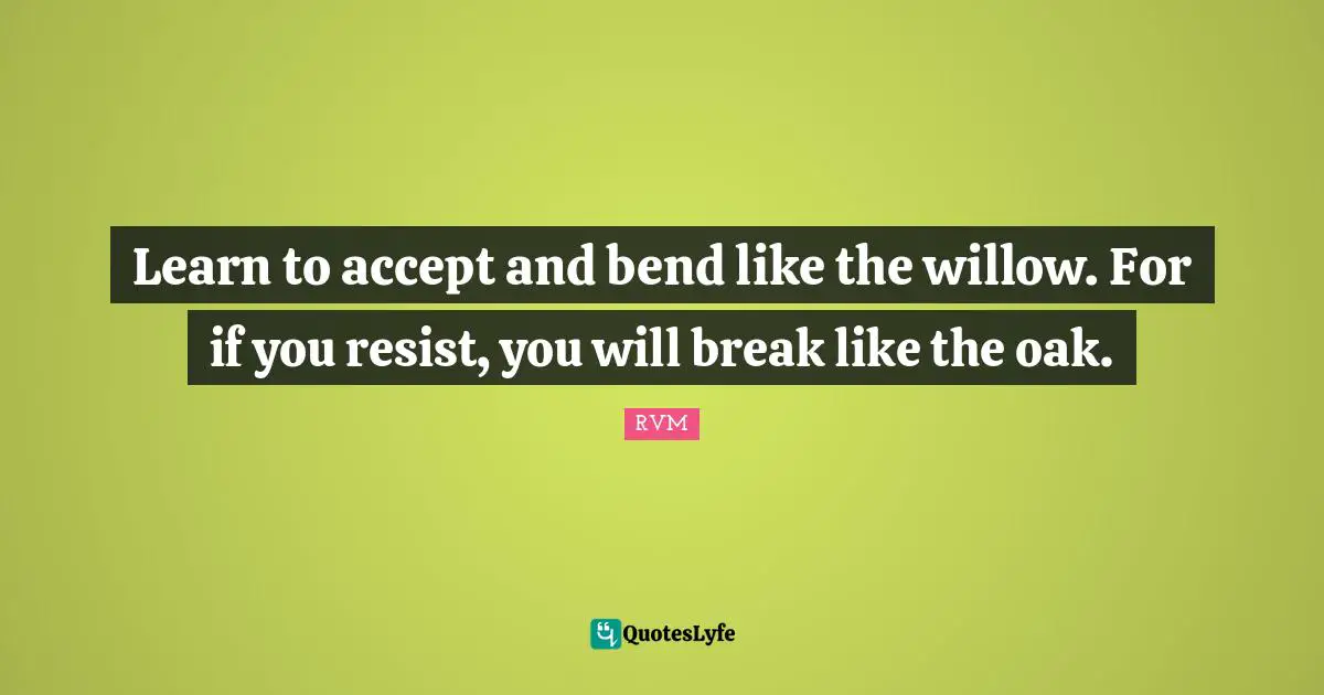 Learn to accept and bend like the willow. For if you resist, you will break like the oak.