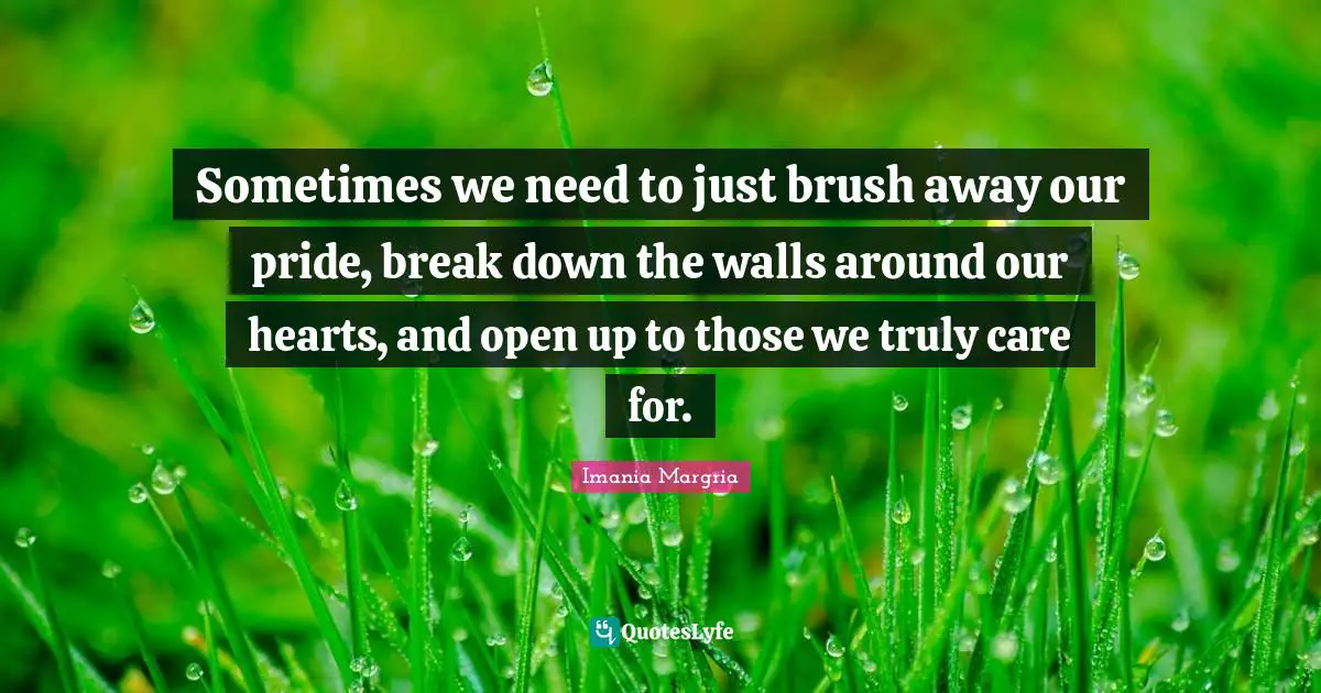 Sometimes we need to just brush away our pride, break down the walls around our hearts, and open up to those we truly care for.