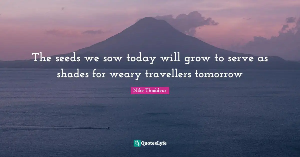 The seeds we sow today will grow to serve as shades for weary travellers tomorrow