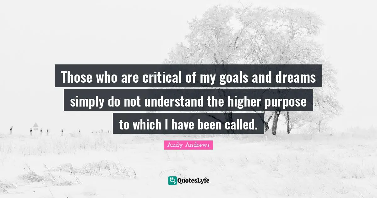 Those who are critical of my goals and dreams simply do not understand the higher purpose to which I have been called.