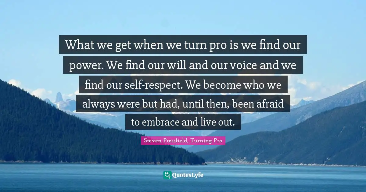 What we get when we turn pro is we find our power. We find our will and our voice and we find our self-respect. We become who we always were but had, until then, been afraid to embrace and live out.