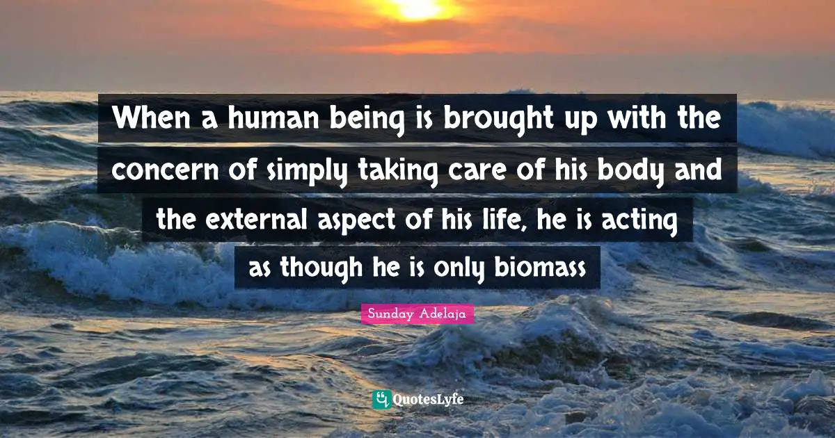 When a human being is brought up with the concern of simply taking care of his body and the external aspect of his life, he is acting as though he is only biomass