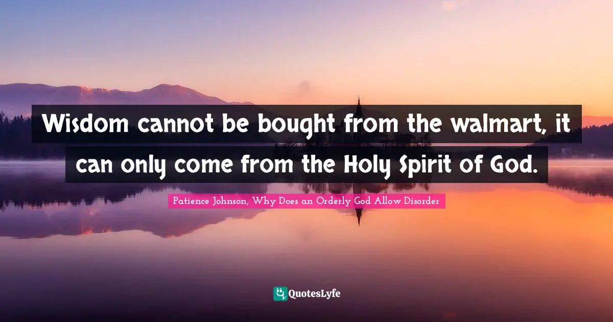 Patience Johnson, Why Does an Orderly God Allow Disorder Quotes: Wisdom cannot be bought from the walmart, it can only come from the Holy Spirit of God.