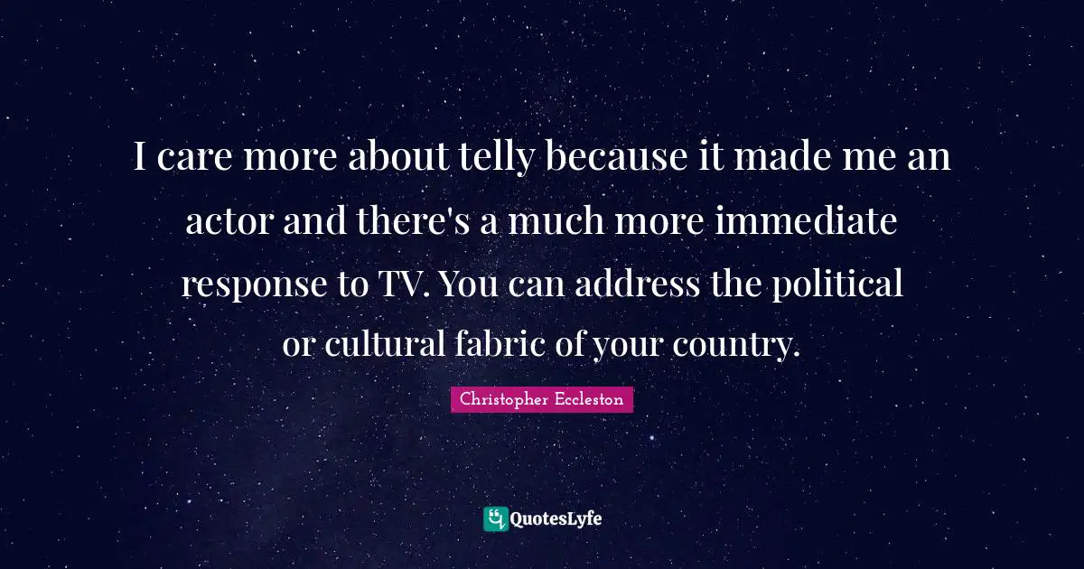 I care more about telly because it made me an actor and there's a much more immediate response to TV. You can address the political or cultural fabric of your country.