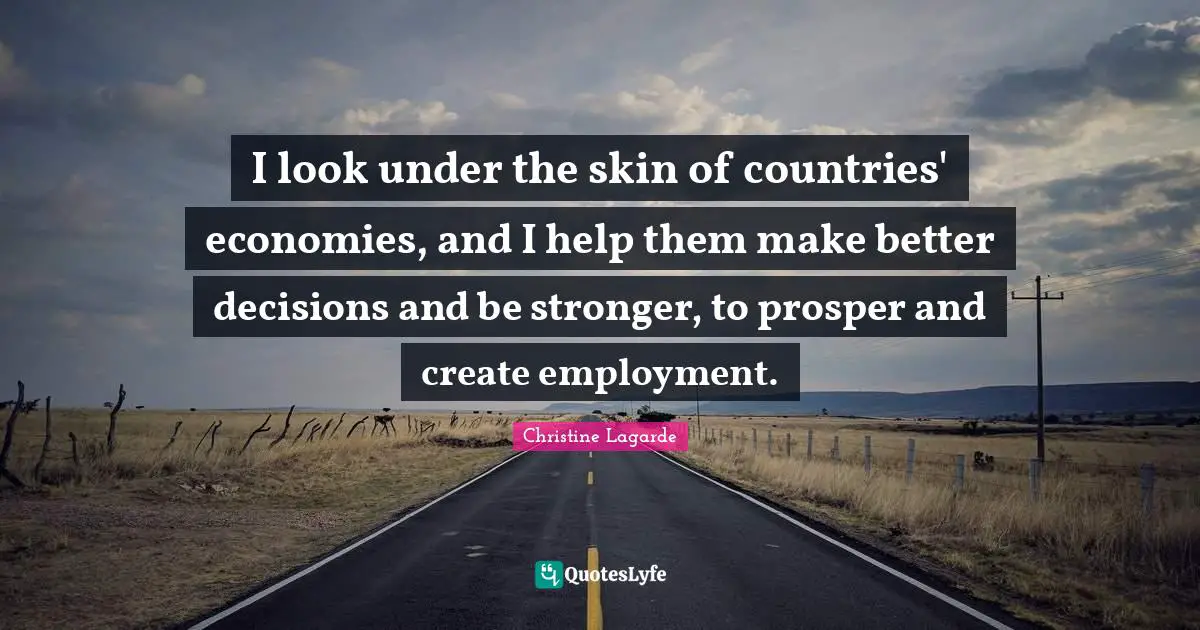 I look under the skin of countries' economies, and I help them make better decisions and be stronger, to prosper and create employment.