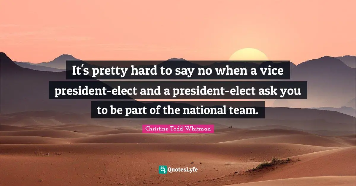 It's pretty hard to say no when a vice president-elect and a president-elect ask you to be part of the national team.