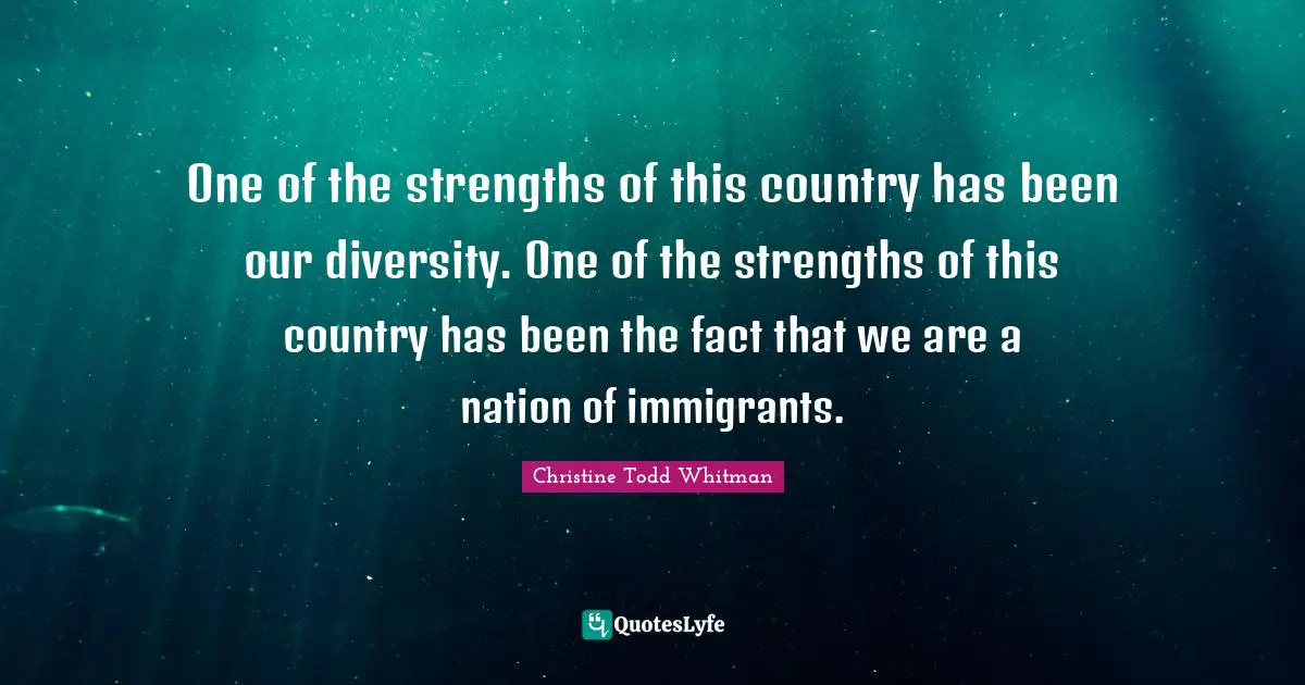 One of the strengths of this country has been our diversity. One of the strengths of this country has been the fact that we are a nation of immigrants.