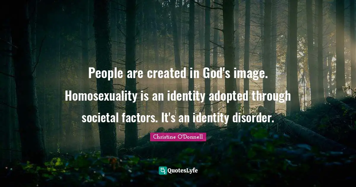 People are created in God's image. Homosexuality is an identity adopted through societal factors. It's an identity disorder.