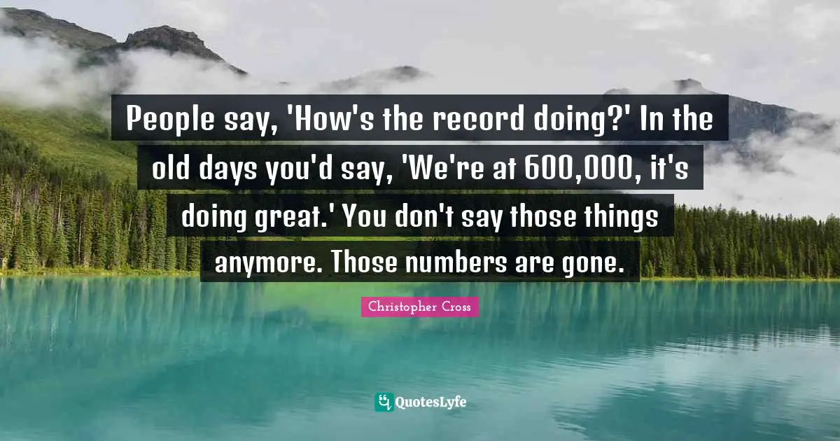 People say, 'How's the record doing?' In the old days you'd say, 'We're at 600,000, it's doing great.' You don't say those things anymore. Those numbers are gone.