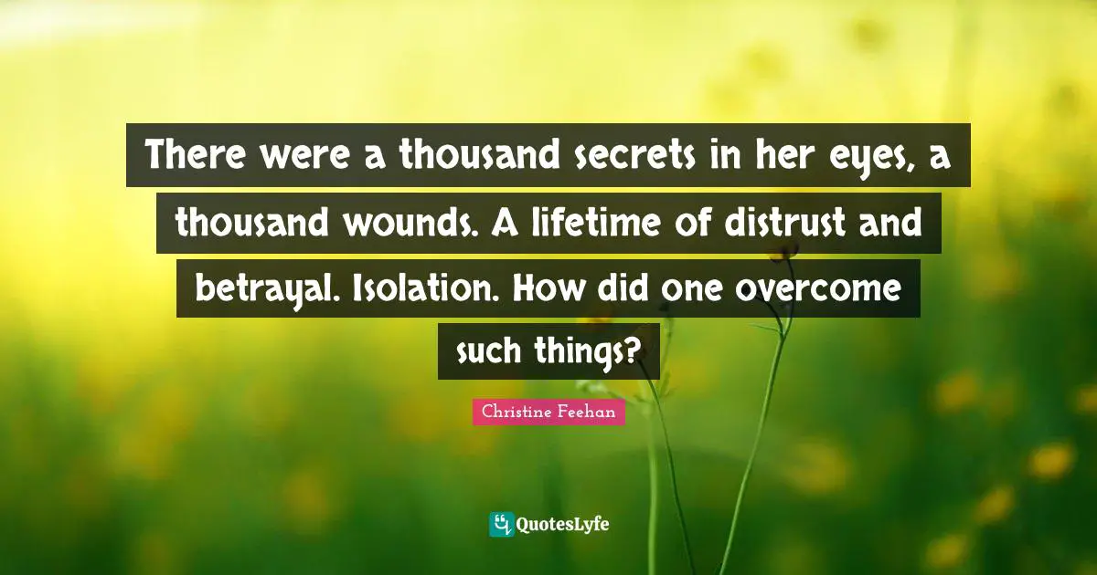 There were a thousand secrets in her eyes, a thousand wounds. A lifetime of distrust and betrayal. Isolation. How did one overcome such things?
