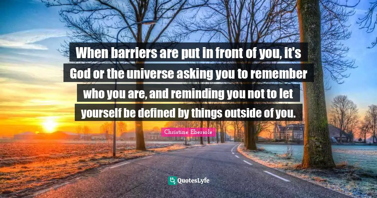 When barriers are put in front of you, it's God or the universe asking you to remember who you are, and reminding you not to let yourself be defined by things outside of you.