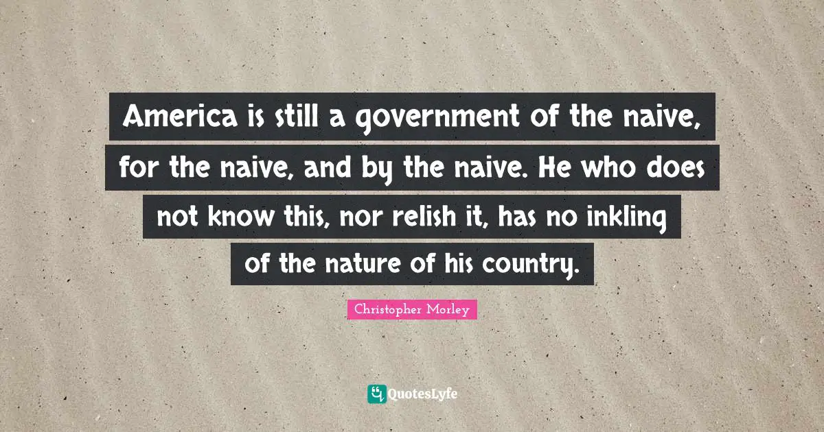 America is still a government of the naive, for the naive, and by the naive. He who does not know this, nor relish it, has no inkling of the nature of his country.