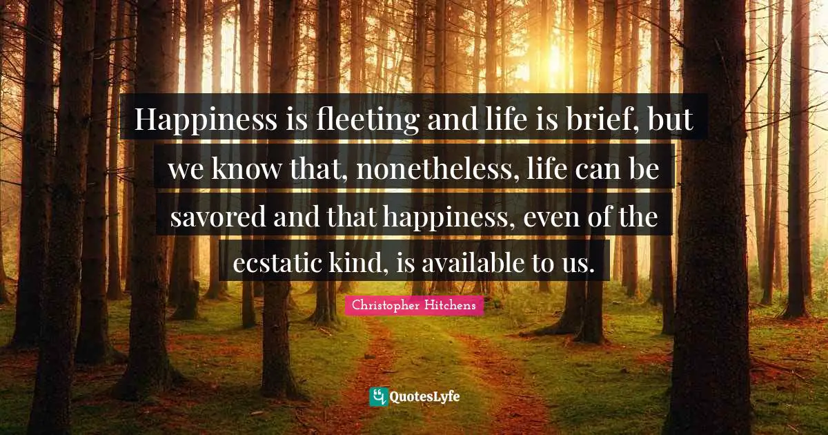 Ecstatic Quotes: "Happiness is fleeting and life is brief, but we know that, nonetheless, life can be savored and that happiness, even of the ecstatic kind, is available to us."
