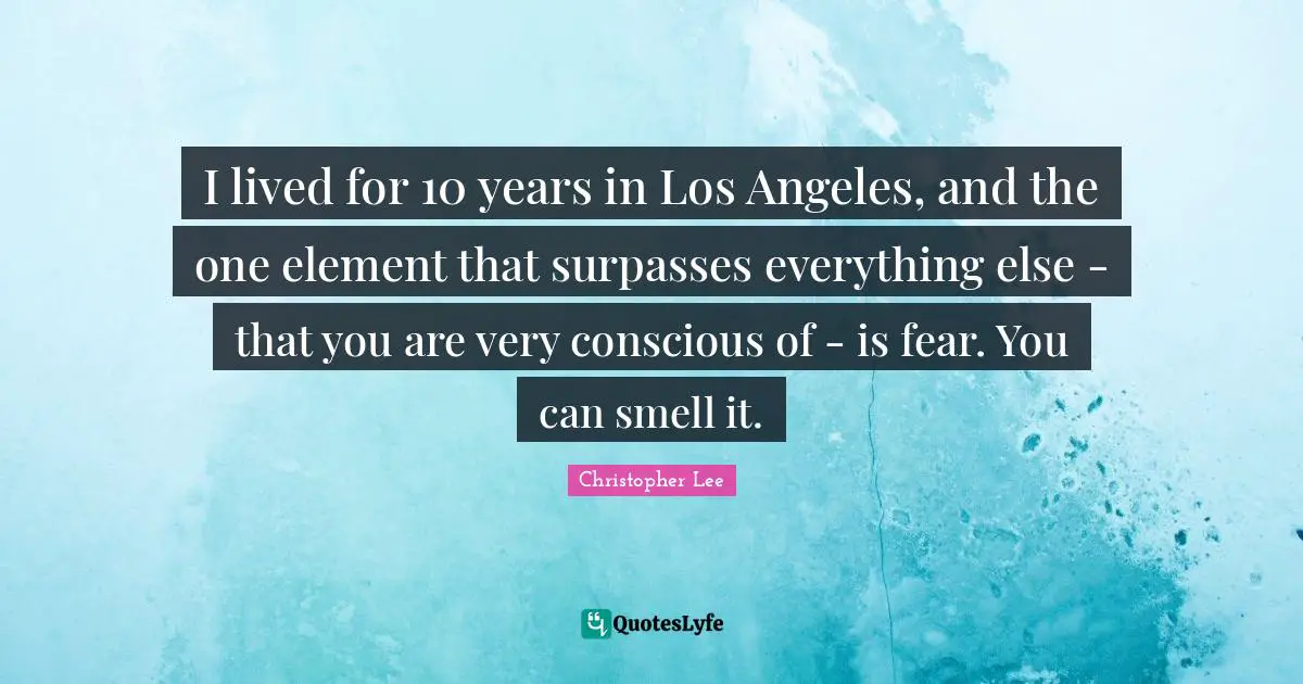 I lived for 10 years in Los Angeles, and the one element that surpasses everything else - that you are very conscious of - is fear. You can smell it.